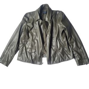 French Connection Moto Green Faux Leather Jacket LARGE